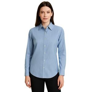 Saks Fifth Avenue Blue White Striped Button Down Shirt Sz 14 Classic Fit Cotton